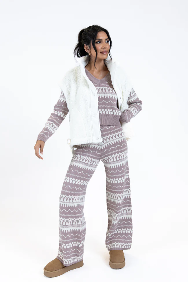 Full Of Charm Mocha and Ivory Fair Isle Lounge Set FINAL SALE - Terpint