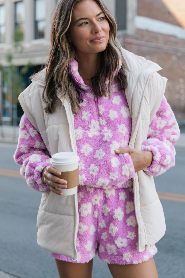 Front Runner Purple Floral Sherpa Quarter Zip Pullover FINAL SALE - Terpint