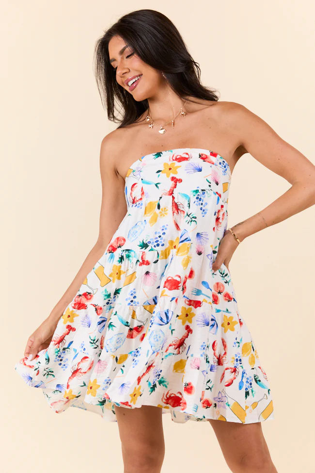 Sweet Thing Summer Girl Dinner Strapless Printed Mini Dress FINAL SALE - Terpint