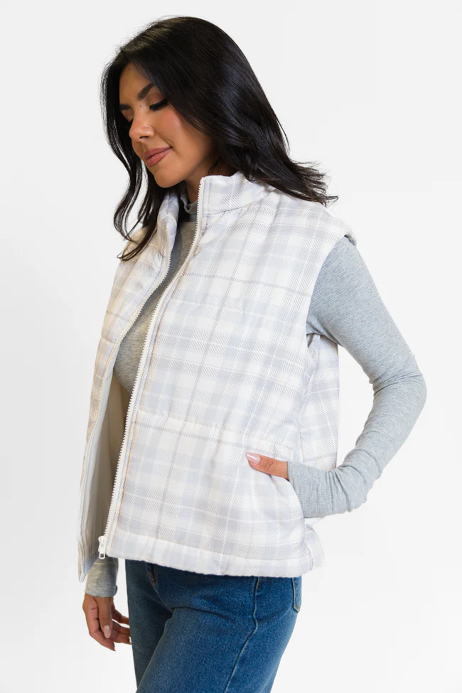 In A Bubble Beige Plaid Puffer Vest FINAL SALE - Terpint