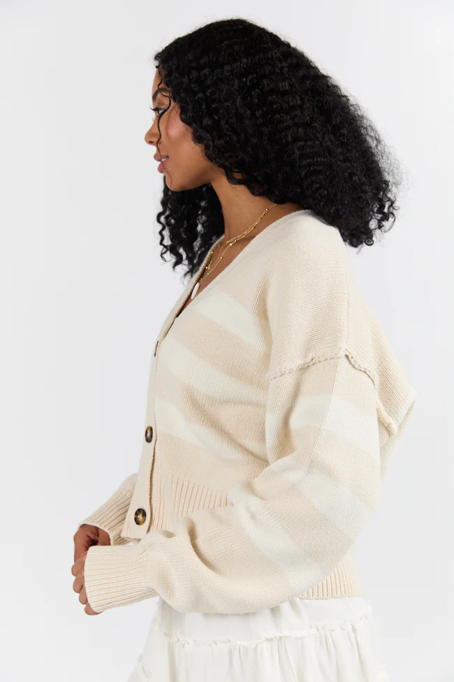 Beyond The City Beige and Ivory Striped Cardigan FINAL SALE - Terpint
