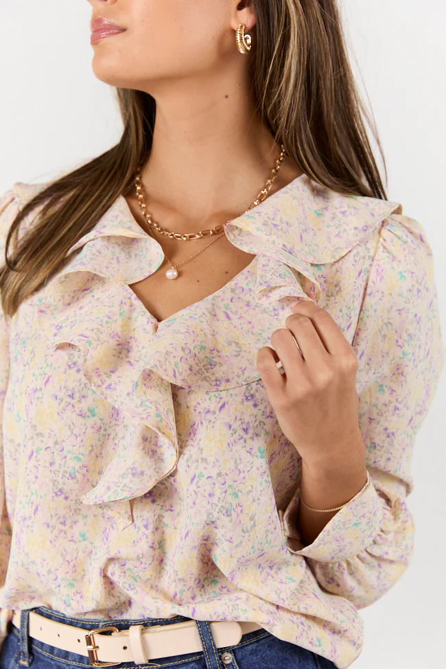 Floral Mirage Ruffle Trim Pastel Blouse FINAL SALE - Terpint