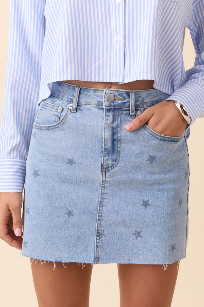 Katherine Star Print Denim Mini Skirt DOORBUSTER - Terpint