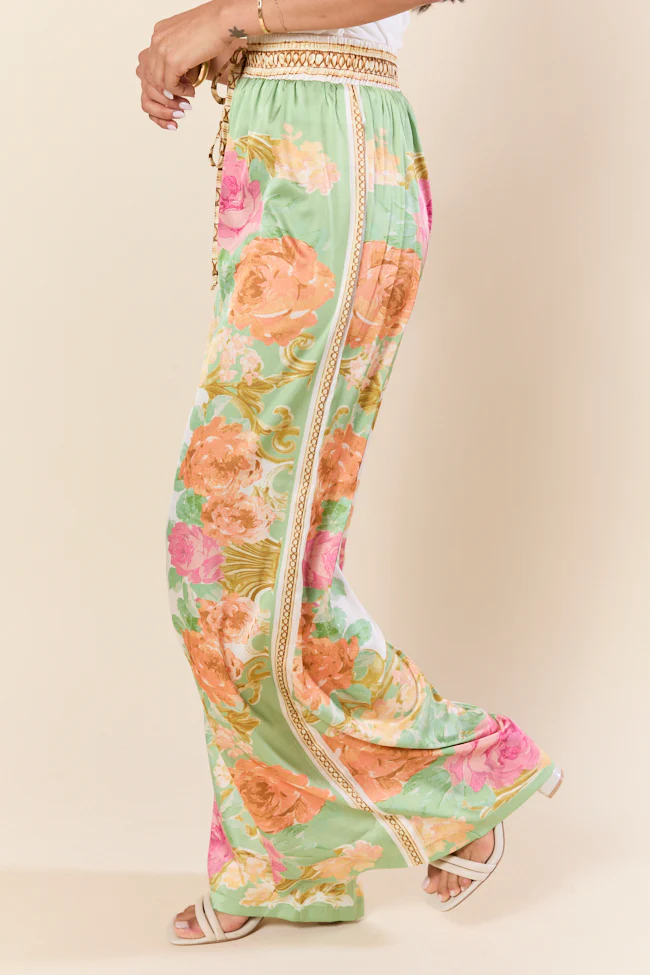 Meet Me In Paradise Satin Printed Multi Floral Pants SALE - Terpint
