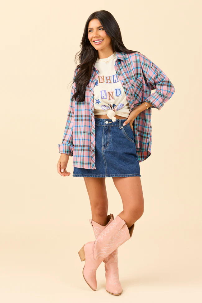 Rory Pink and Blue Flannel Button Down Top DOORBUSTER - Terpint