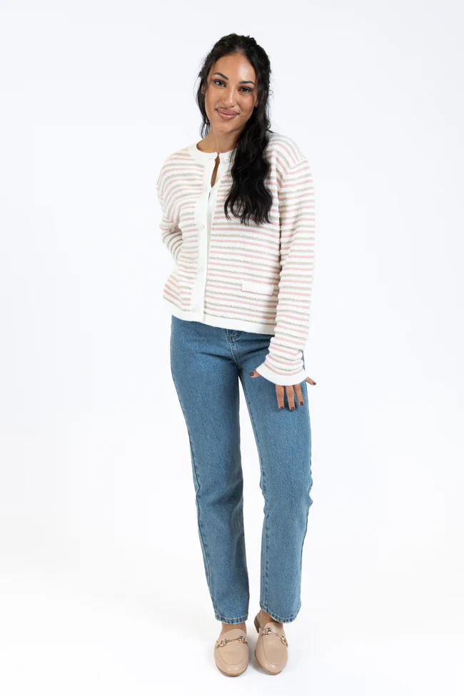 Abundant Mindset Ivory Multi Fuzzy Striped Cardigan FINAL SALE - Terpint