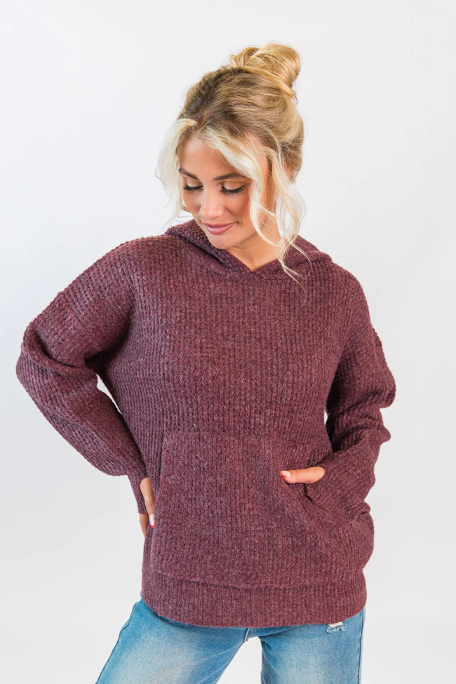 Found Your Love Wine Oversized Waffle Hooded Sweater FINAL SALE - Terpint