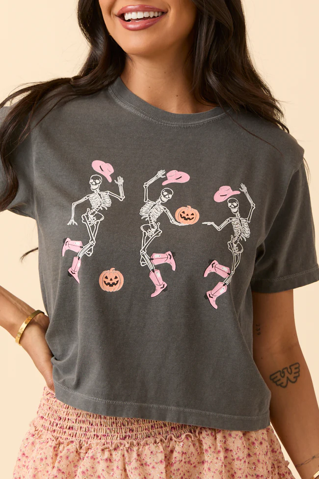 Dancing Skeletons Dark Grey Boxy Graphic Tee - Terpint