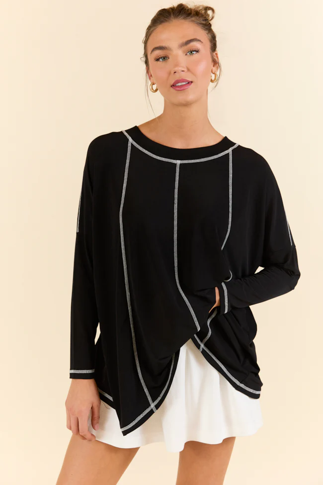 Play On Black Long Sleeve Split Back Top FINAL SALE - Terpint