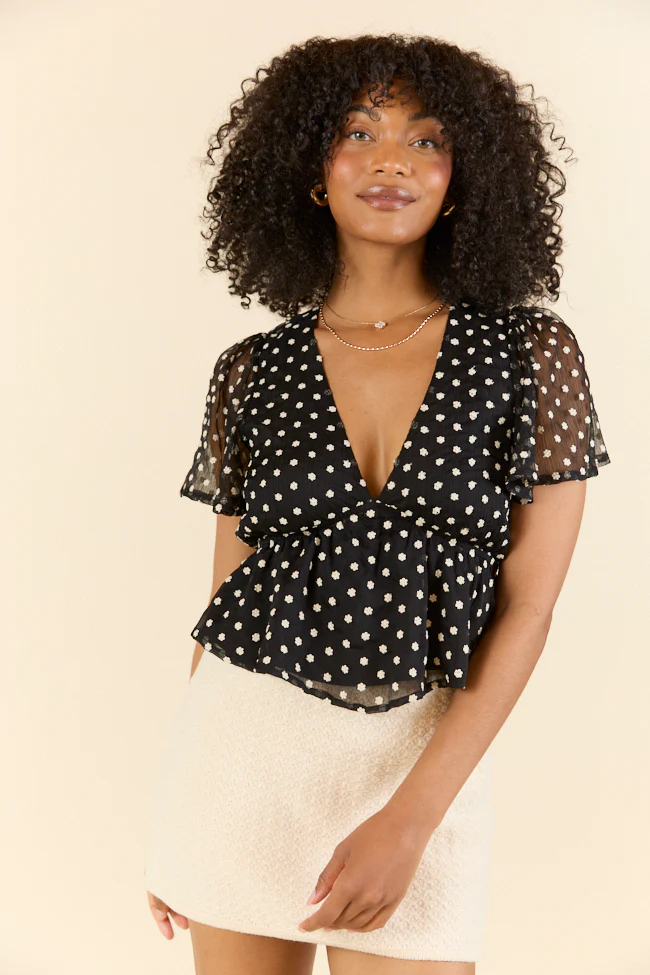 Dotted Blossoms Black Floral Embroidered Blouse FINAL SALE - Terpint
