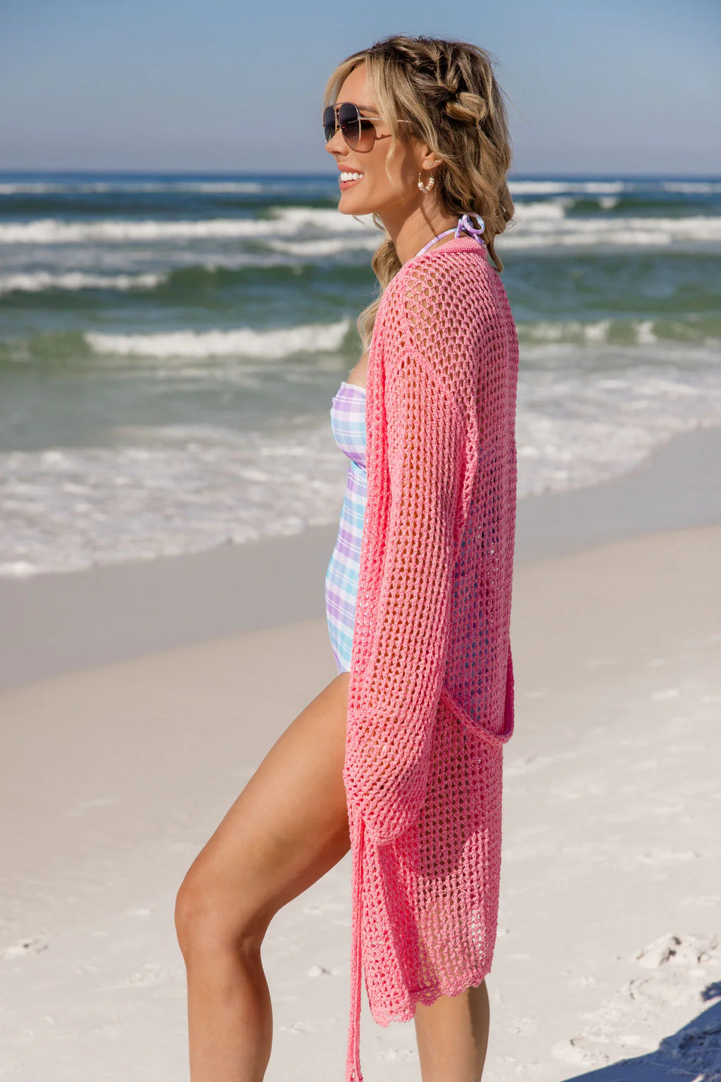 Nautical Charm Pink Open Knit Belted Cover Up FINAL SALE - Terpint