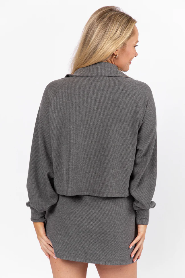 Tried It All Charcoal Quarter Zip Ribbed Knit Pullover FINAL SALE - Terpint