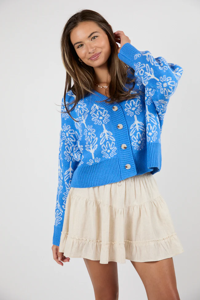 Stay Sweet Blue Block Floral Print Cardigan FINAL SALE - Terpint