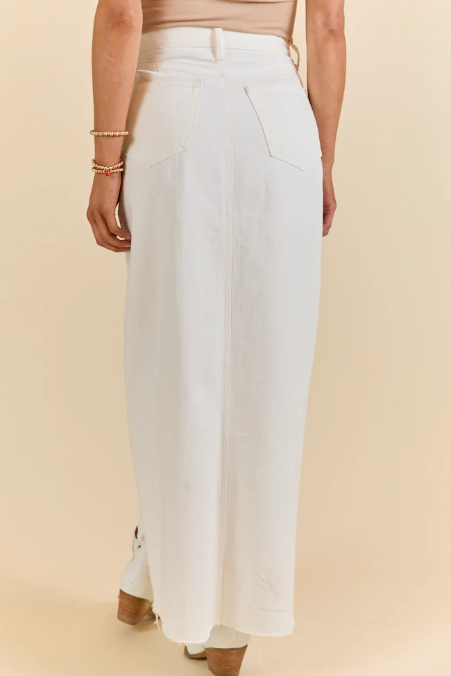 Soundwaves White Denim Midi Skirt DOORBUSTER - Terpint