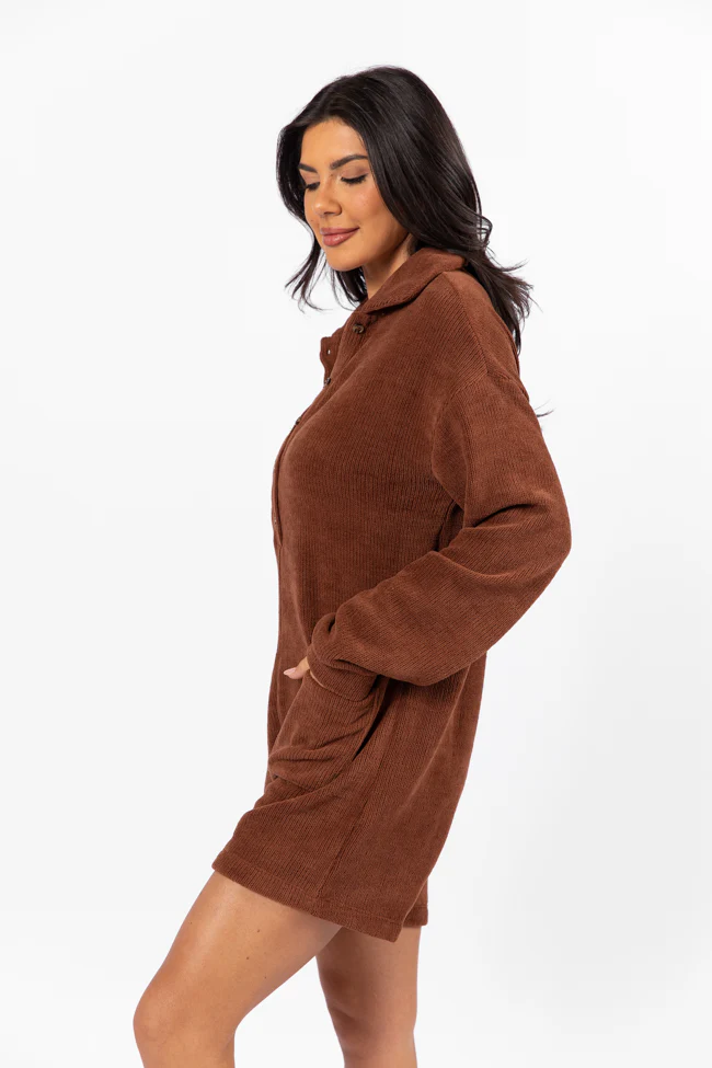 Now Or Never Chestnut Chenille Button Front Romper FINAL SALE - Terpint