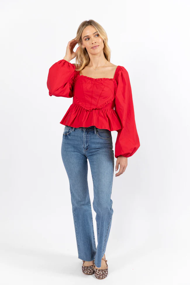 I Heart You Red Heart Shape Woven Blouse FINAL SALE - Terpint