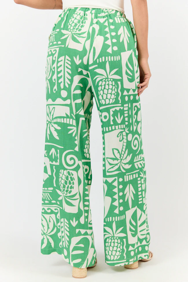Island Escape Green Printed Pull On Pants - Terpint