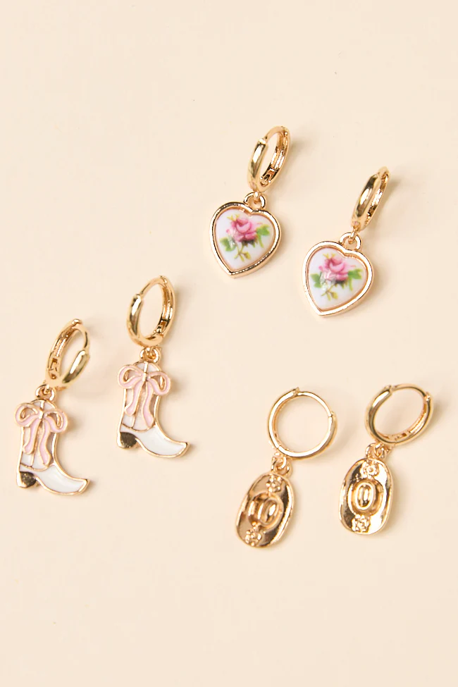 Hanna Pink Charm Trio Earring Set - Terpint