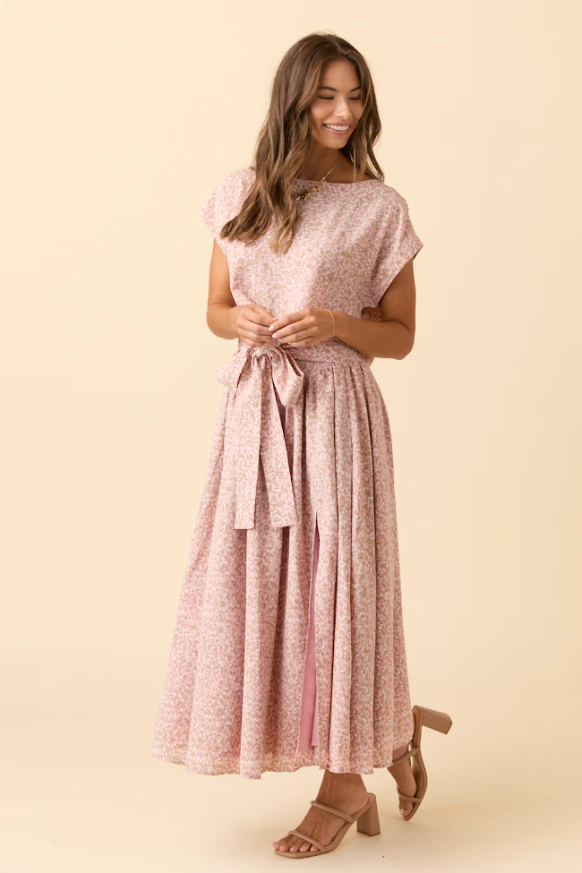 Cleo Pink Floral Tie Front Skirt Set - Terpint