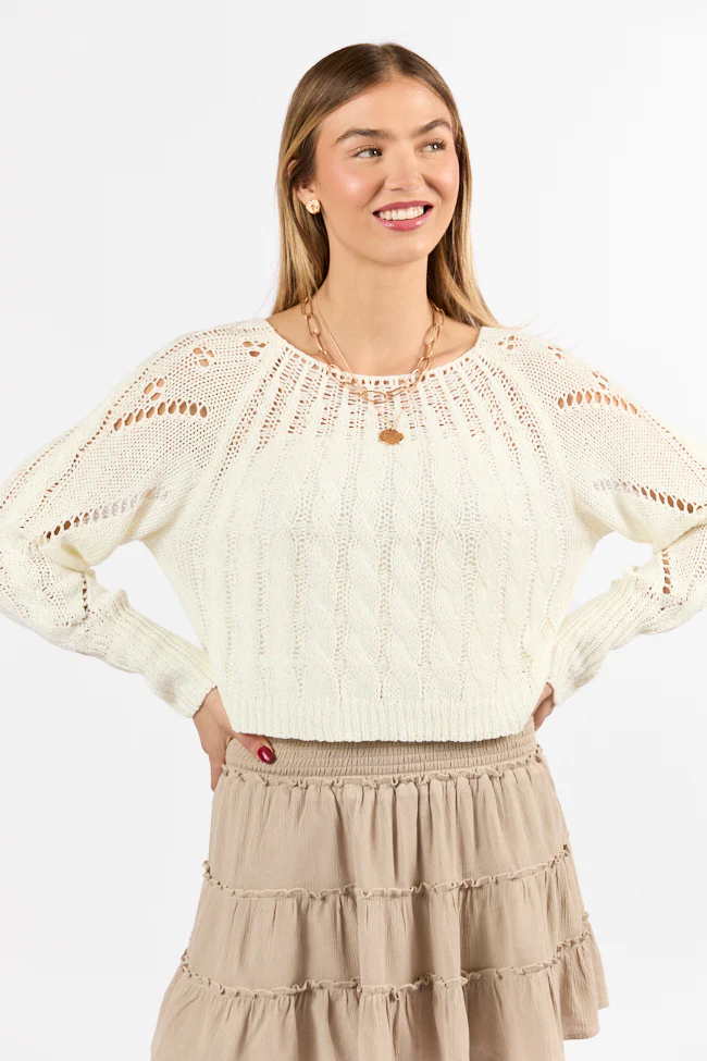 I'm Just Me Ivory Cable Knit Lightweight Sweater FINAL SALE - Terpint