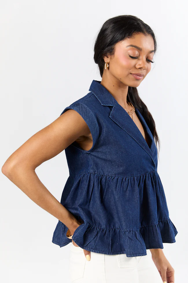 Perfect Aura Dark Wash Denim Collared Tank - Terpint