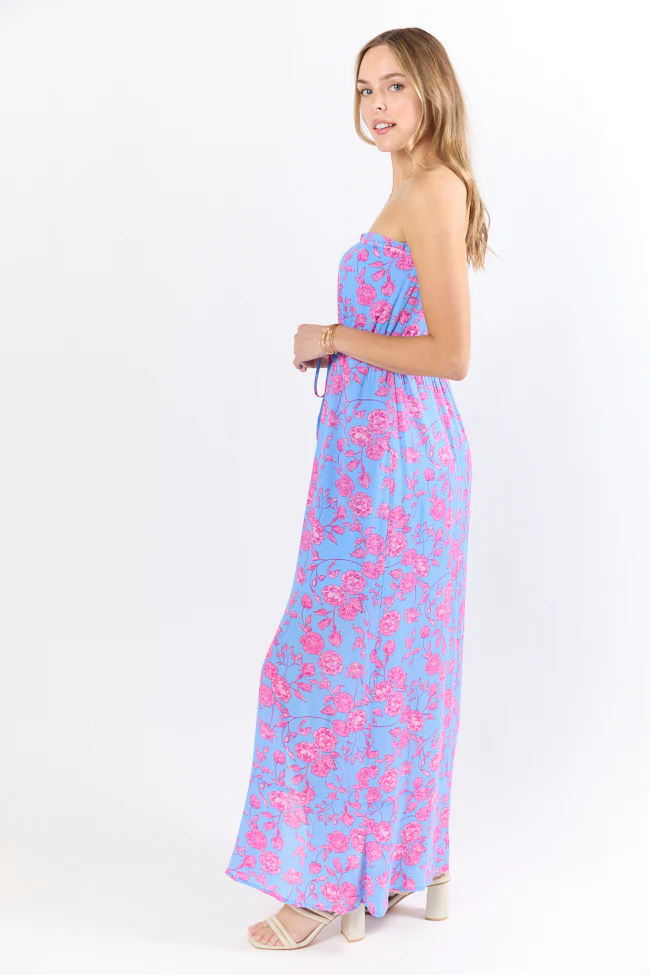 Floral Oasis Blue and Pink Strapless Printed Maxi Dress FINAL SALE - Terpint