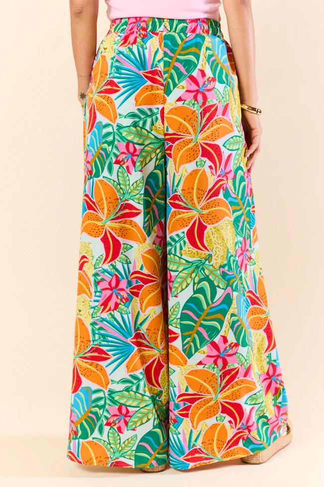 Beach Breeze Blue Mixed Print Wide Leg Pants SALE - Terpint