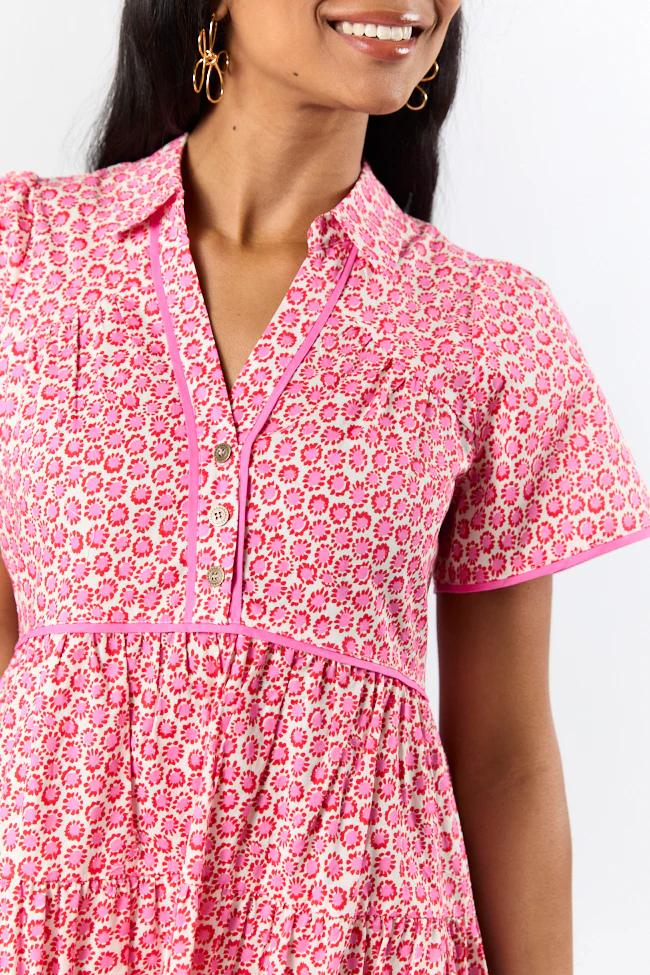 More Than Words Red and Pink Block Floral Shirt Dress FINAL SALE - Terpint