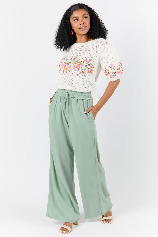 Full Sail Olive Linen Blend Pull On Pants FINAL SALE - Terpint