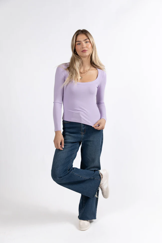Make Your Choice Lilac Ribbed Scoop Neck Long Sleeve Tee FINAL SALE - Terpint