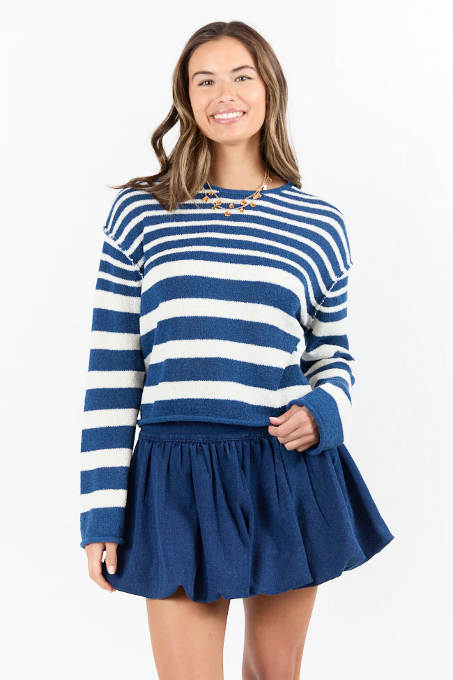 All Decked Out Navy Lightweight Striped Sweater - Terpint