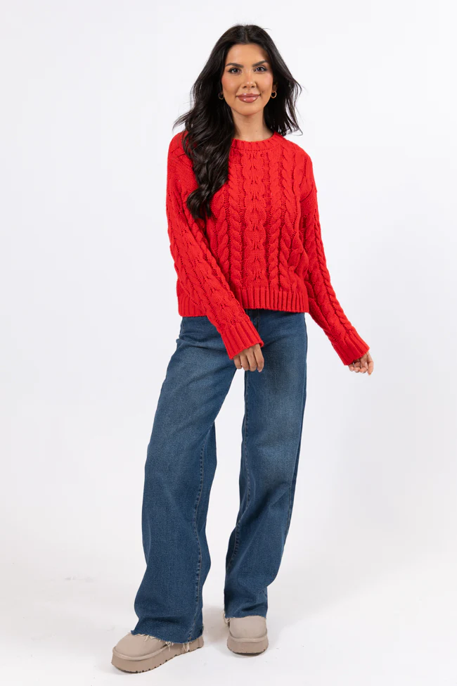 A Cozy Place Red Cable Knit Crew Neck Sweater FINAL SALE - Terpint