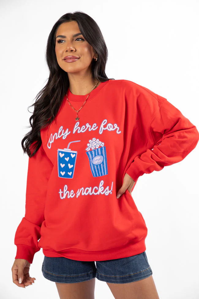 Only Here For The Snacks Red Graphic Sweatshirt - Terpint