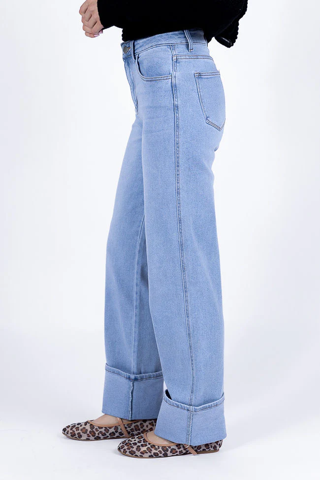 Camila Light Wash Wide Leg Cuffed Jeans DOORBUSTER - Terpint
