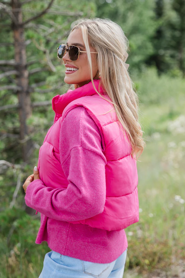 Sights To See Fuchsia Cropped Puffer Vest FINAL SALE - Terpint