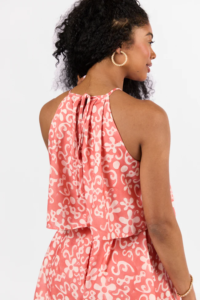 Spotlight Moment Coral Print Halter Neck Romper FINAL SALE - Terpint