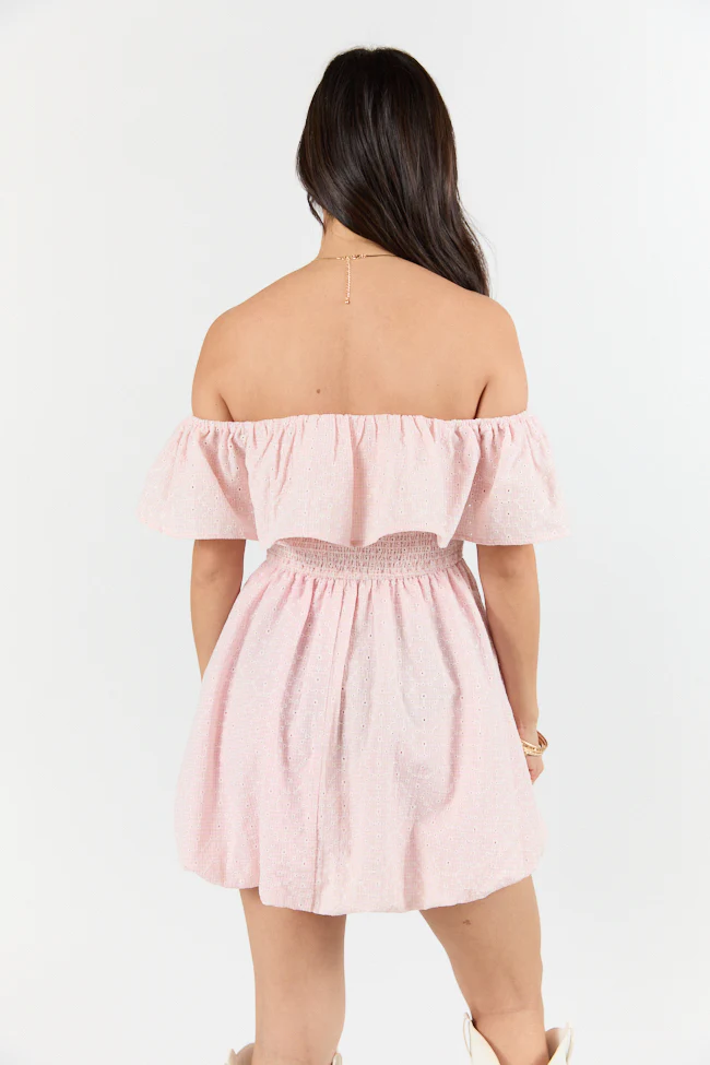 Best Reflection Blush Off The Shoulder Eyelet Gingham Dress FINAL SALE - Terpint