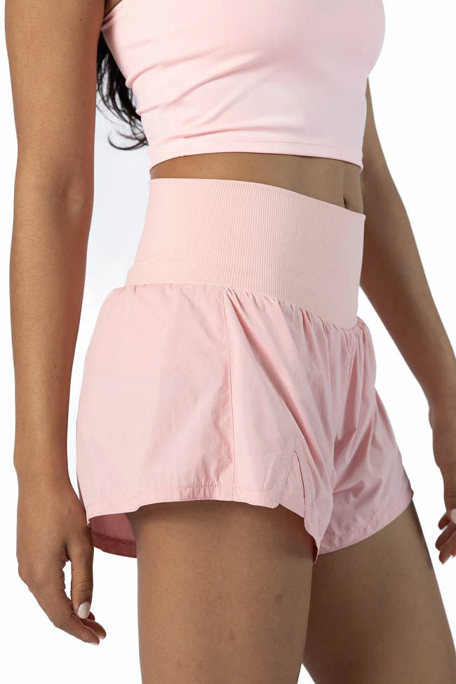 First Place Pink Ribbed Waistband Running Shorts SALE - Terpint
