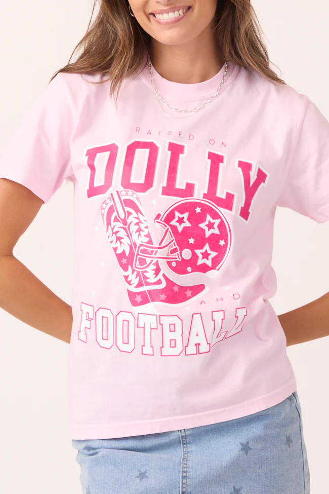 Raised On Dolly And Football Light Pink Graphic Tee - Terpint