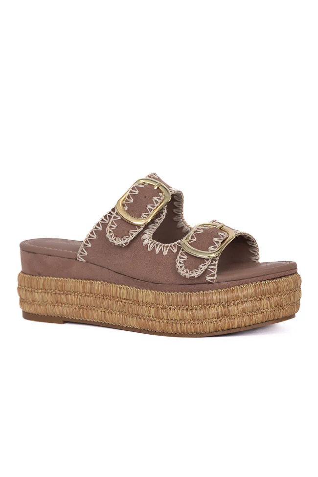 Airelle Suede and Embroidered Double Buckle Platform Sandals FINAL SALE - Terpint
