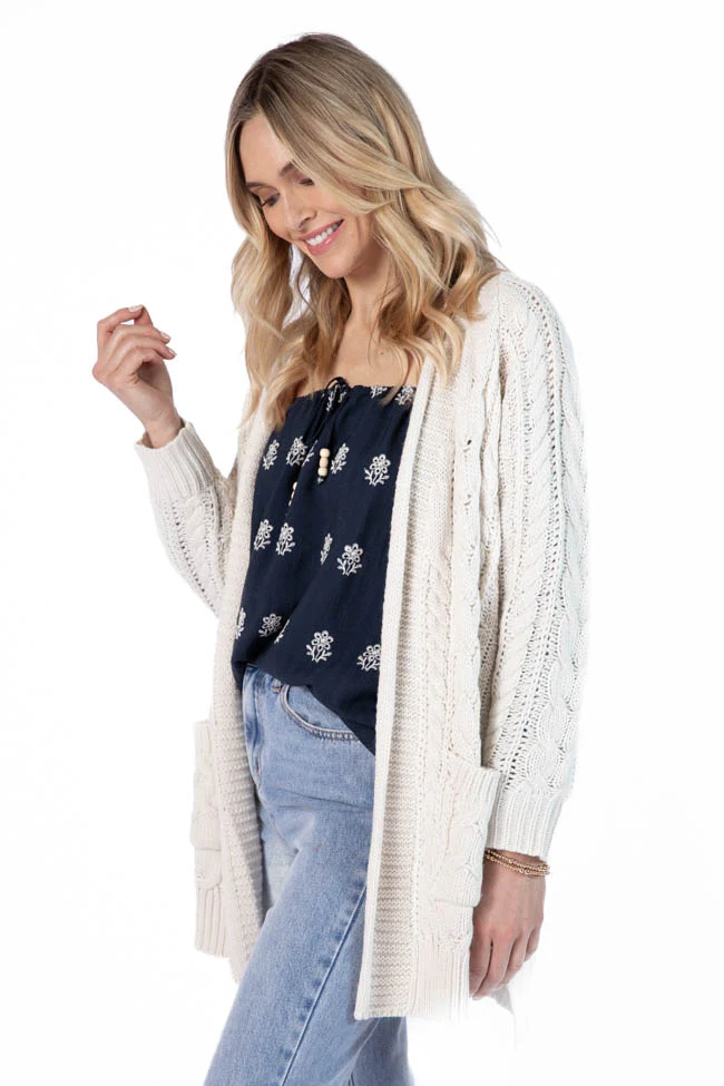 Sweet Nothings Cream Chunky Cable Knit Cardigan FINAL SALE - Terpint