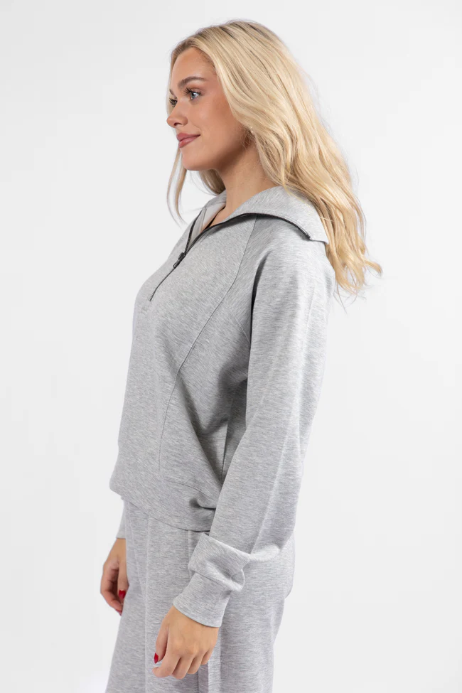 Let's Just Stay Heather Grey Quarter Zip Knit Pullover SALE - Terpint