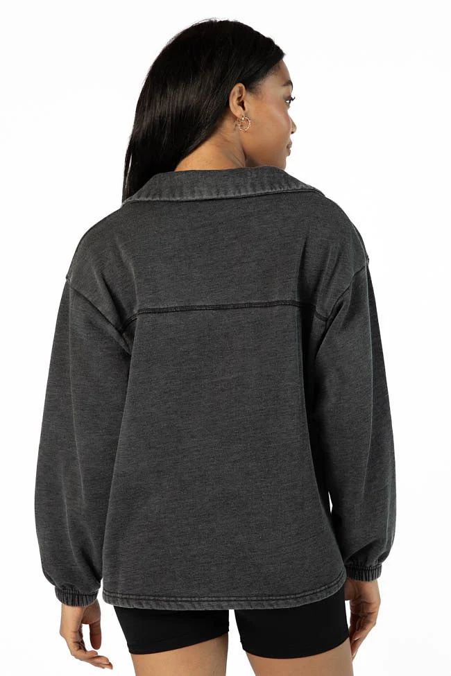 Learn As You Go Black Acid Wash Collared Pullover FINAL SALE - Terpint