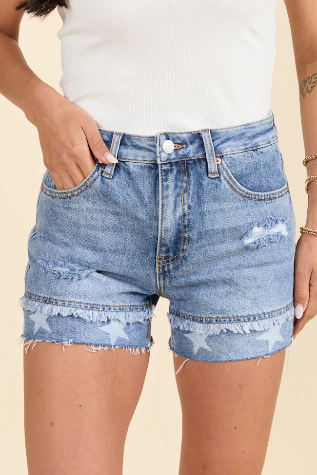 Simple Wishes Star Printed Denim Shorts - Terpint