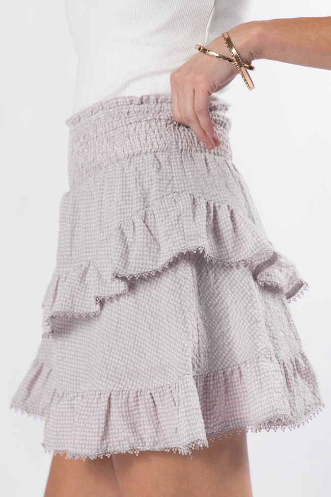 Blissful Mood Taupe Gingham Lace Trim Mini Skort FINAL SALE - Terpint