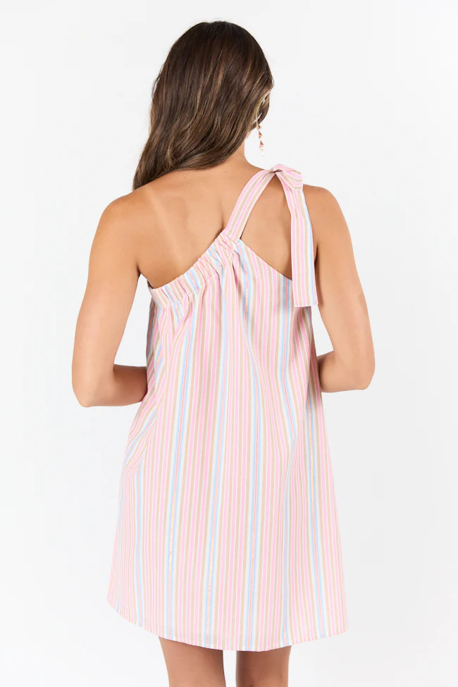 All Day Long Multi Striped One Shoulder Mini Dress SALE - Terpint