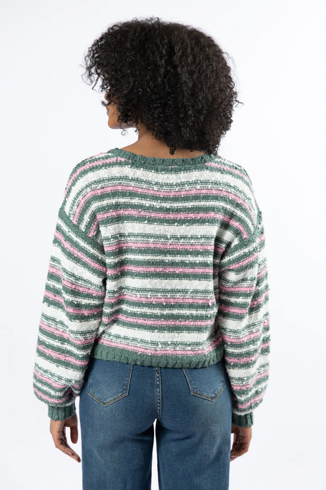 While I'm Away Green Multi Striped Popcorn Sweater FINAL SALE - Terpint