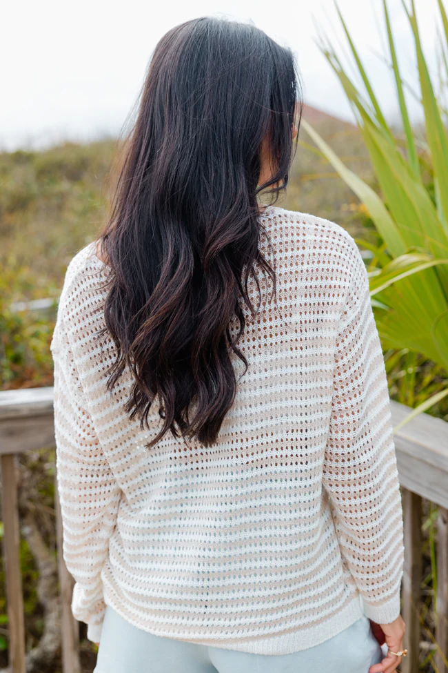 On The Coast Ivory and Beige Striped Boatneck Sweater FINAL SALE - Terpint