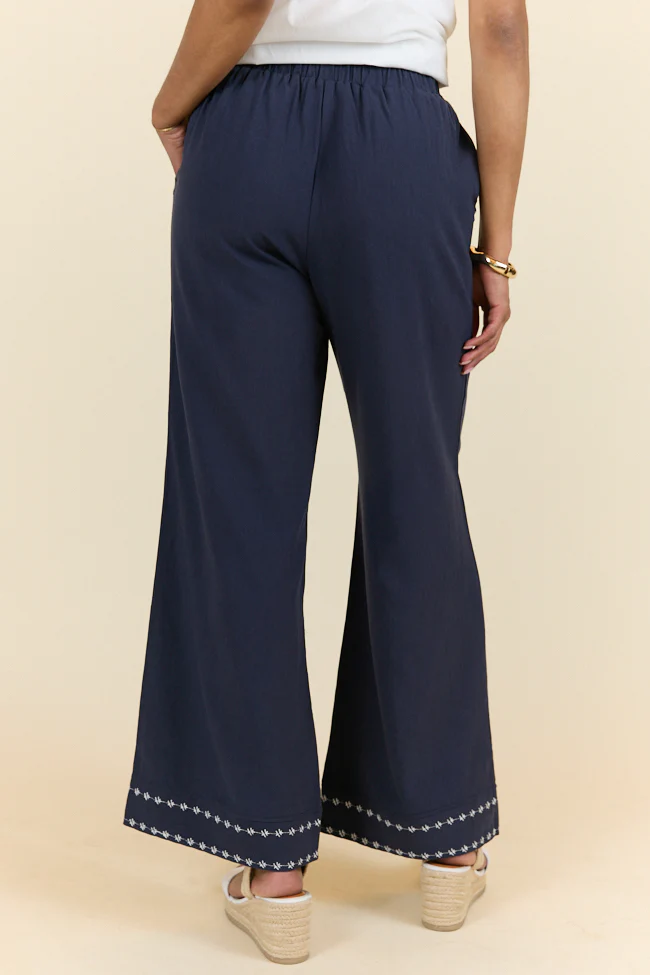 Just Feels Right Navy Embroidered Pants FINAL SALE - Terpint