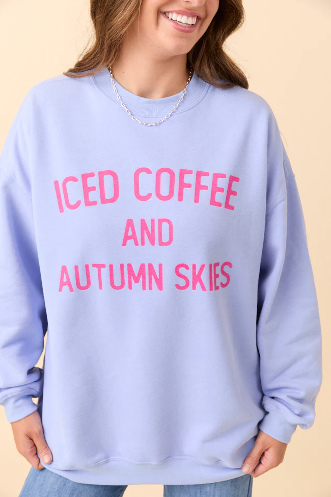 Iced Coffee And Autumn Skies Periwinkle Graphic Sweatshirt DOORBUSTER - Terpint